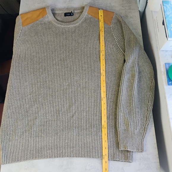 J Crew Ribbed Knit Cotton Crewneck Sweater Woodsman Shoulder Patch Mens Large - Picture 9 of 11